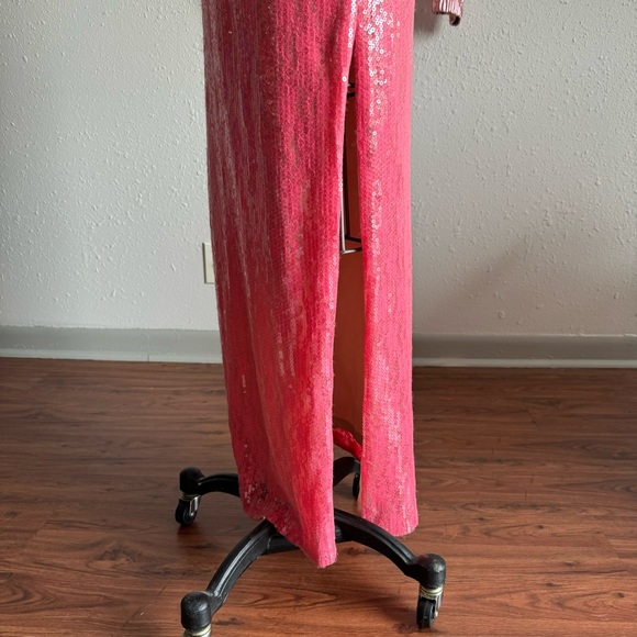 Aidan by Aidan Mattox Pink Sequin Lace One Shoulder Formal Dress Gown Size 2 - Picture 5 of 11